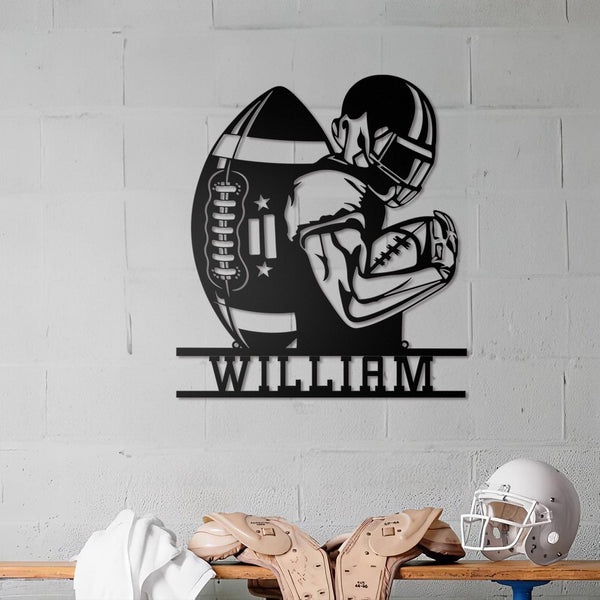Custom American Football Metal Sign with LED Light, Football Player Name Sign, Football Coach Gift, Boys Room Decor, Sport Room Wall Hanging