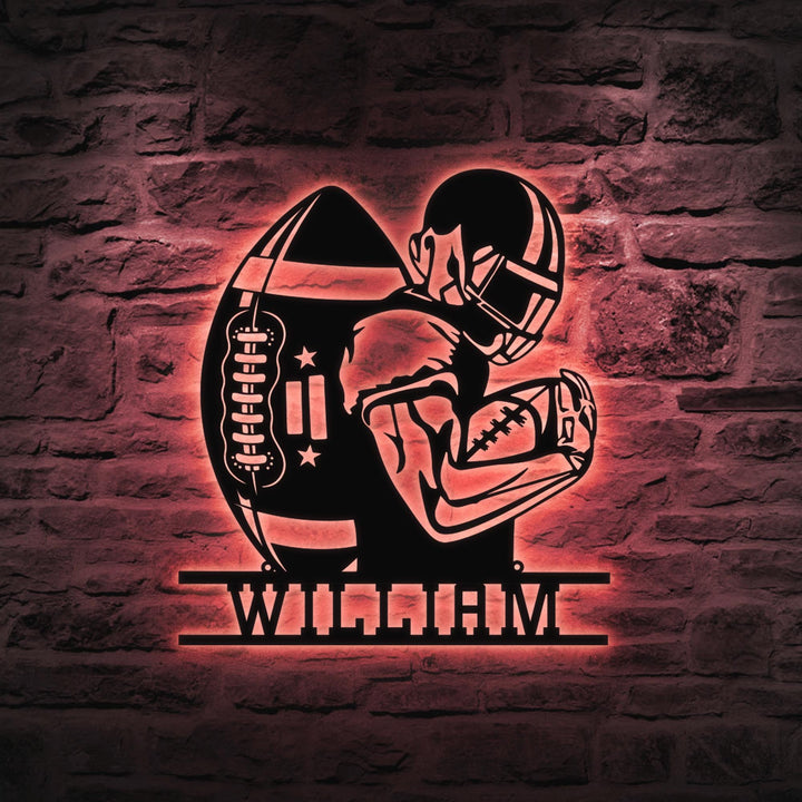 Custom American Football Metal Sign with LED Light, Football Player Name Sign, Football Coach Gift, Boys Room Decor, Sport Room Wall Hanging