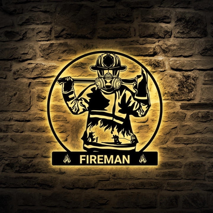 Personalized Fireman Metal LED Sign, Fireman Wall Art, Firefighter wall Decor, Fireman Gift, First Responder Gift, Fire Department Monogram