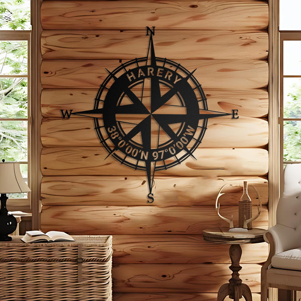Custom GPS Anchor Compass Metal Wall Art LED Light Personalized Coordinates Sign Home Decor Nautical Decoration Housewarming Birthday Xmas
