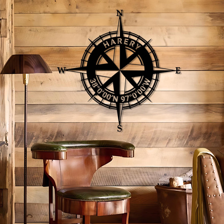 Custom GPS Anchor Compass Metal Wall Art LED Light Personalized Coordinates Sign Home Decor Nautical Decoration Housewarming Birthday Xmas