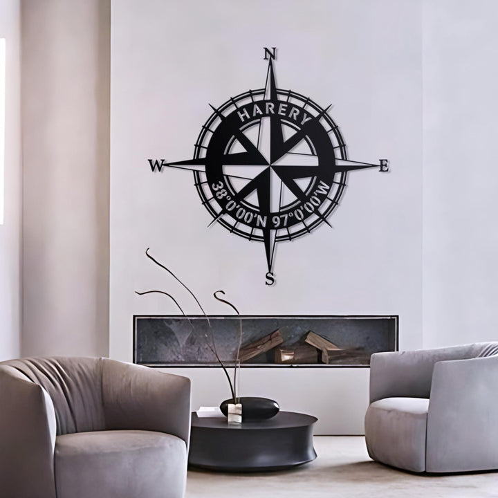 Custom GPS Anchor Compass Metal Wall Art LED Light Personalized Coordinates Sign Home Decor Nautical Decoration Housewarming Birthday Xmas