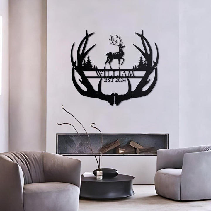 Custom Reindeer Antler Metal LED Sign, Hunter Gift, Elk Deer Camp Sign, Wedding gifts for man, Personalized Deer Sign, Father's Day Gift