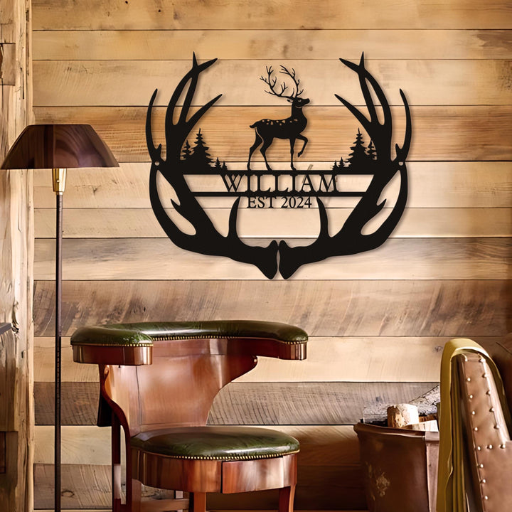 Custom Reindeer Antler Metal LED Sign, Hunter Gift, Elk Deer Camp Sign, Wedding gifts for man, Personalized Deer Sign, Father's Day Gift