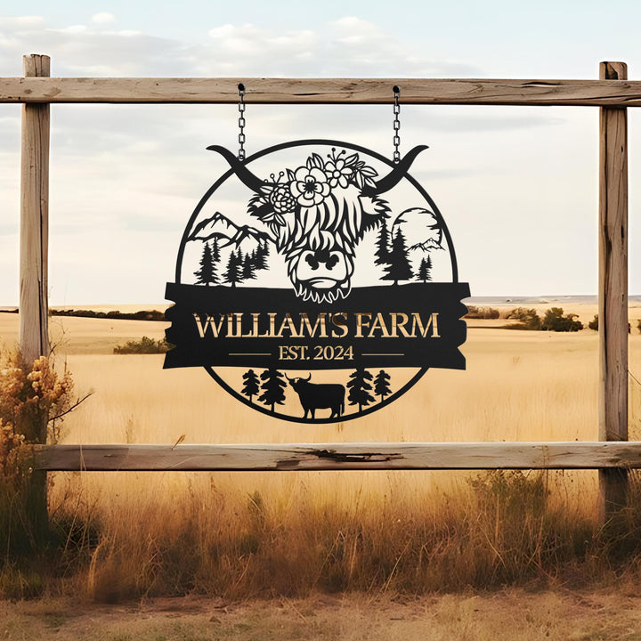 Custom Highland Cow Metal Sign,Highland Cow Metal Wall Art,Personalized Highland Cow Farm Welcome Sign,Farmhouse Decor,Cow Door Hanger Sign