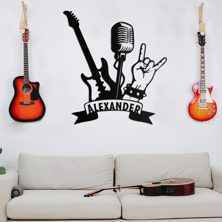 Custom Metal Rock and Roll Sign with Led Light, Rock N Roll Wall Art, Rock Hand Sign, Heavy Metal Music Room Man Cave Decor, Music Band Gift