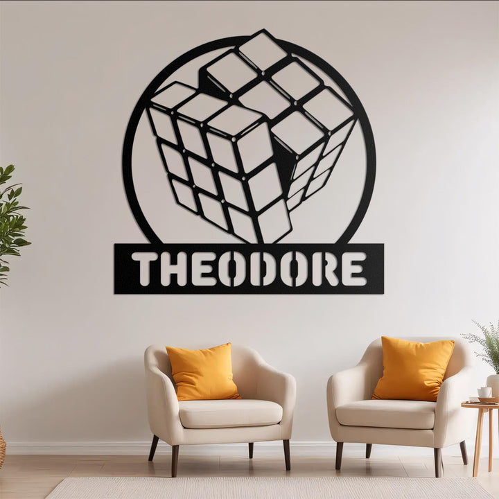 Custom Rubik's Cube Metal Wall Art LED Light, Personalized Rubiks Cube Name Sign, Home Decor Puzzle Cube, Game Room Decor, Xmas Kids Gift