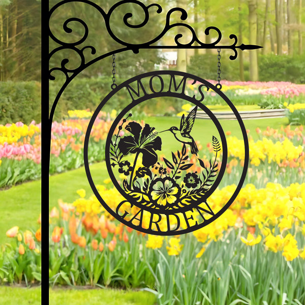 Custom Hummingbird Metal Garden Sign, Personalized Garden Decor, Yard Decor, Custom Garden Name Sign, Hummingbird wall art, Mom Grandma Gift