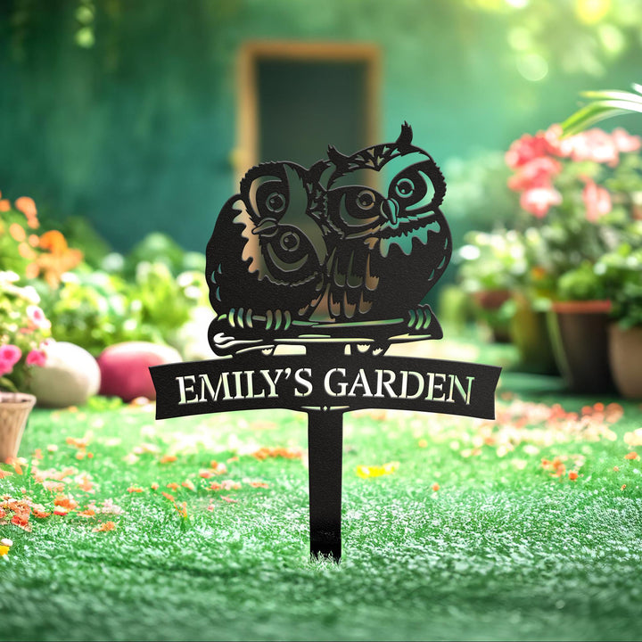Custom Owl Metal Sign With Stake, Garden Metal Wall Art Decor, Owl wall art, Personalized Metal Gardening Gift, Mom Christmas Gift