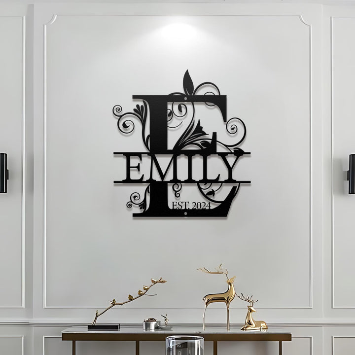Personalized Family Name Metal LED Sign, Custom Metal Monogram Split Initial Letter Last Name Wall Art Decor, Wedding gift Housewarming Gift