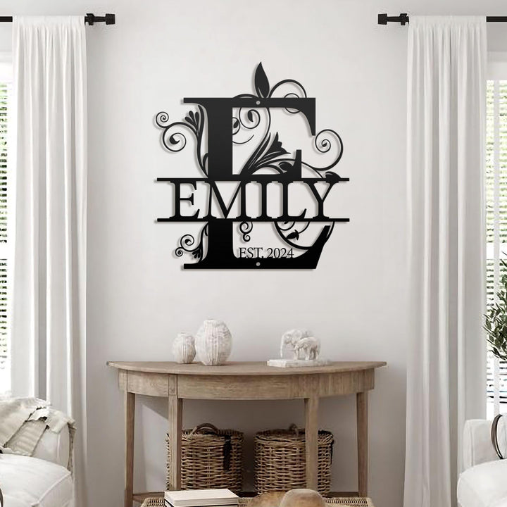 Personalized Family Name Metal LED Sign, Custom Metal Monogram Split Initial Letter Last Name Wall Art Decor, Wedding gift Housewarming Gift