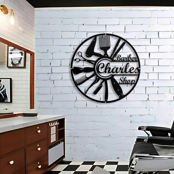 Personalized Barber Shop Metal Wall Art Sign, Hair Dresser Metal Sign, Barber Shop Name Metal Wall Hanging Decor, Hair Stylist Gift, For Dad