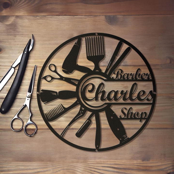 Personalized Barber Shop Metal Wall Art Sign, Hair Dresser Metal Sign, Barber Shop Name Metal Wall Hanging Decor, Hair Stylist Gift, For Dad