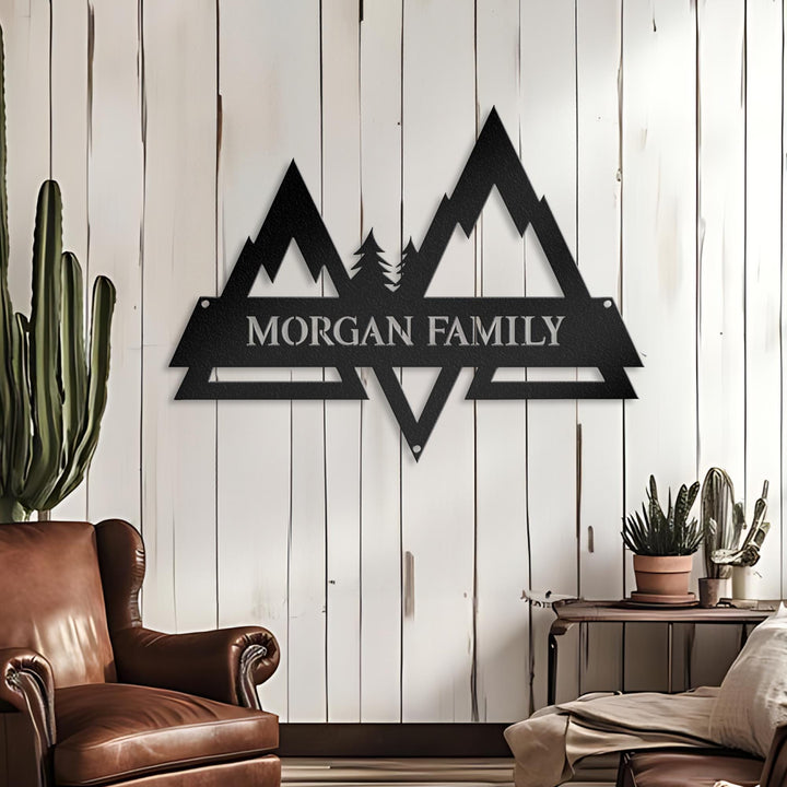 Custom Mountains Split Metal Sign with Led Lights, Outdoor Cabin Decor, Personalized Mountain Metal Wall Art, Xmas Cabin Monogram Sign