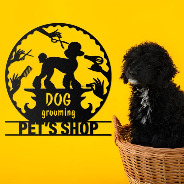 Custom Dog Grooming Hair Salon Metal Wall Art LED Light, Personalized Groomer Name Sign, Home Decor Pet Barber Shop, Christmas Gift