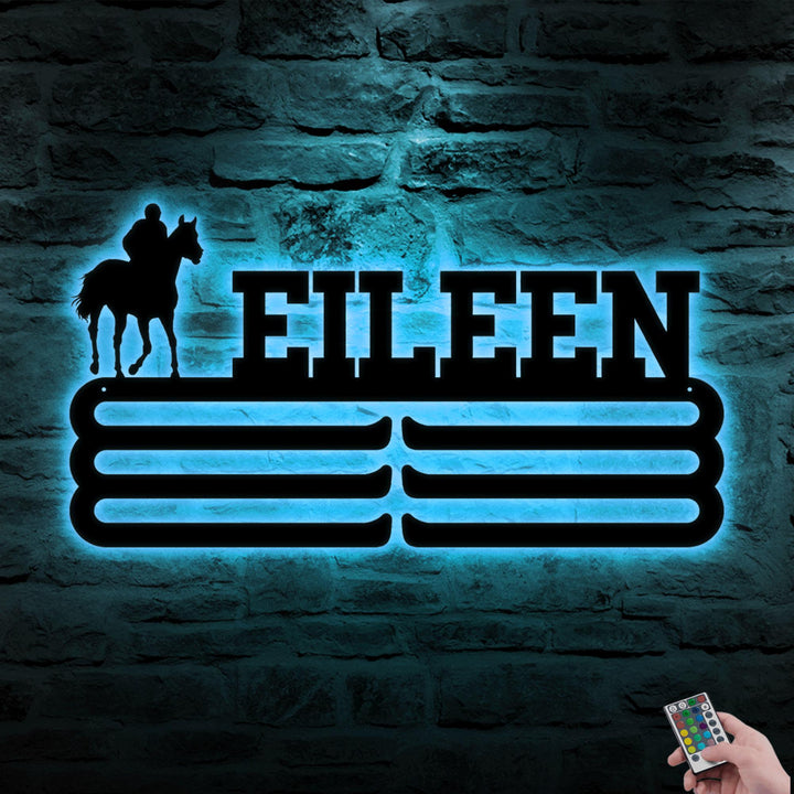 Horseback Riding Medal Hanger with Led Light, Sports Medal Display, Kids Room Sports Meatl Wall Art Decor, Horse Show Sign, Xmas Gift