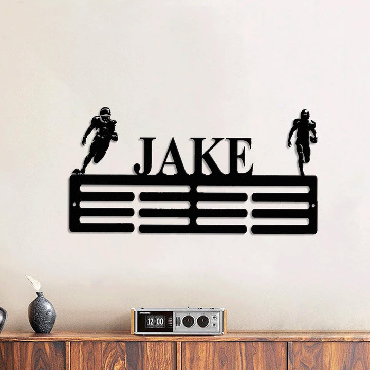 Custom Male Sports Medal Hanger with LED Lights, 12 Rungs for Medals & Ribbons, Kids Room Metal Sign, Xmas Sport Lover Gift, Wall decor