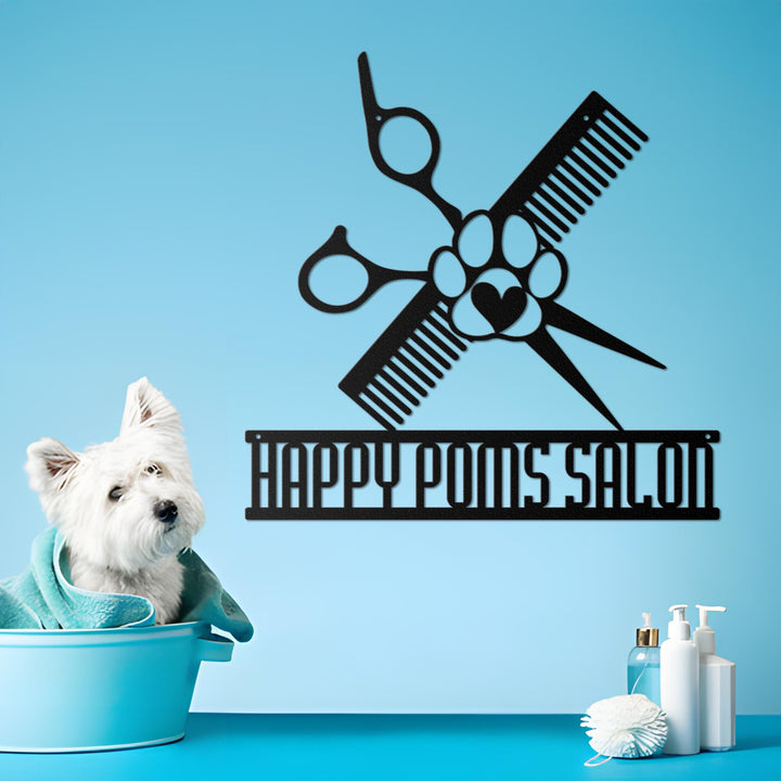 Custom Dog Grooming Hair Salon Metal Wall Art LED Light Personalized Groomer Name Sign Home Decor Pet Grooming Decoration Christmas Gift