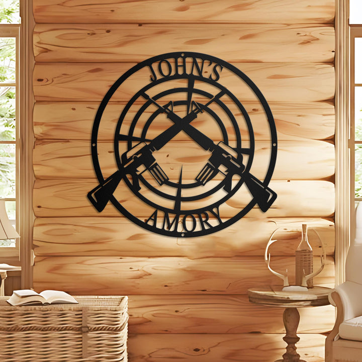 Custom Gun Metal Sign LED Light, Gun Metal Wall Art, Personalized Armory Sign, Armory Decor, Military, 2nd Amendment, Veteran Gift