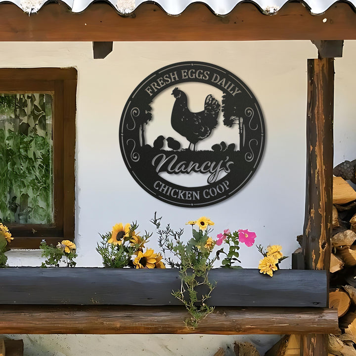 Custom Chicken Coop Metal Sign, Chicken Farm Wall Art Decor, Personalized Chicken House Sign with Family Name, Gift For Mom Grandma Farmer