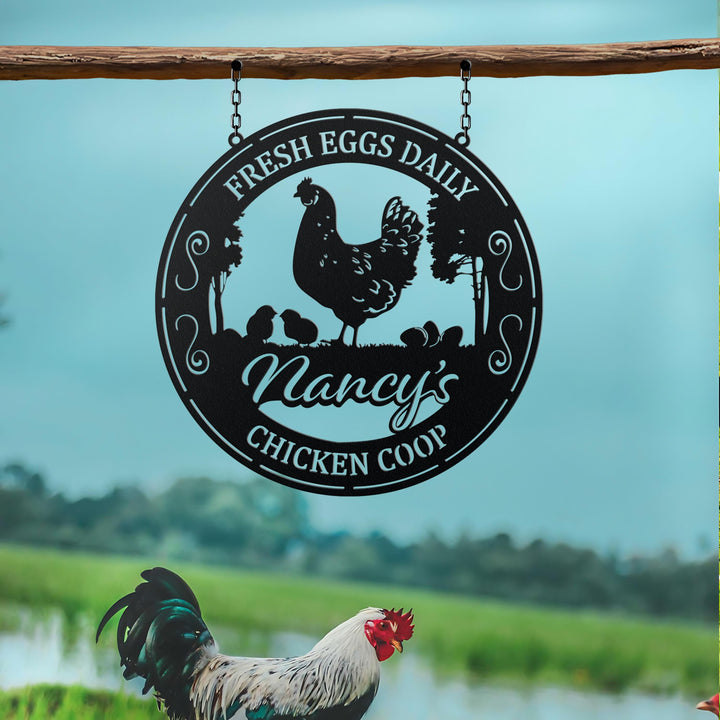 Custom Chicken Coop Metal Sign, Chicken Farm Wall Art Decor, Personalized Chicken House Sign with Family Name, Gift For Mom Grandma Farmer