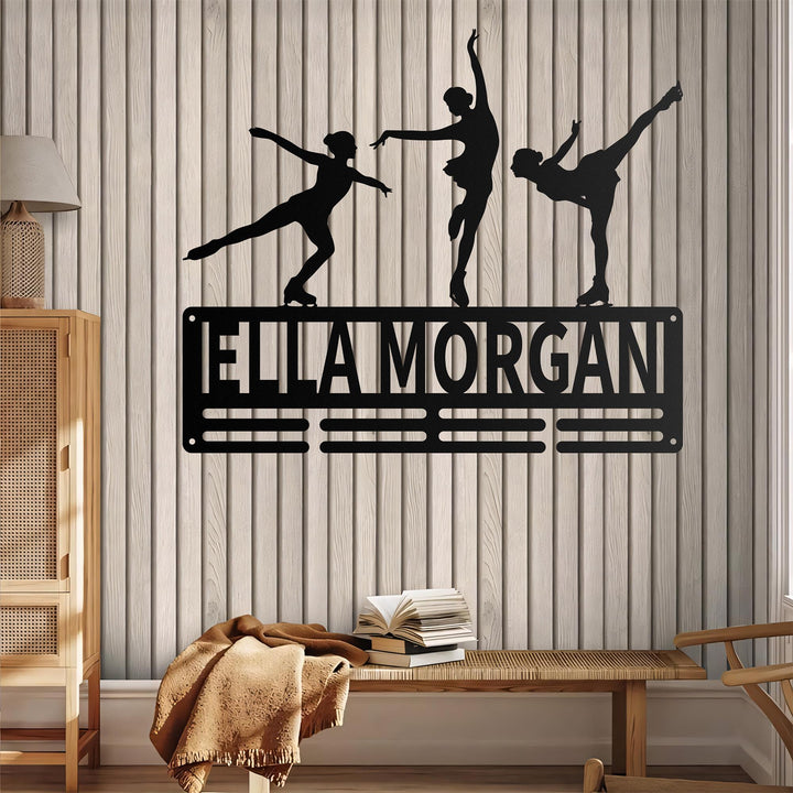 Figure Skater Medal Hanger Custom Monogram Name Metal Sign, Personalized Figure Skating Medal Holder Monogram, Figure Skate Medal Display