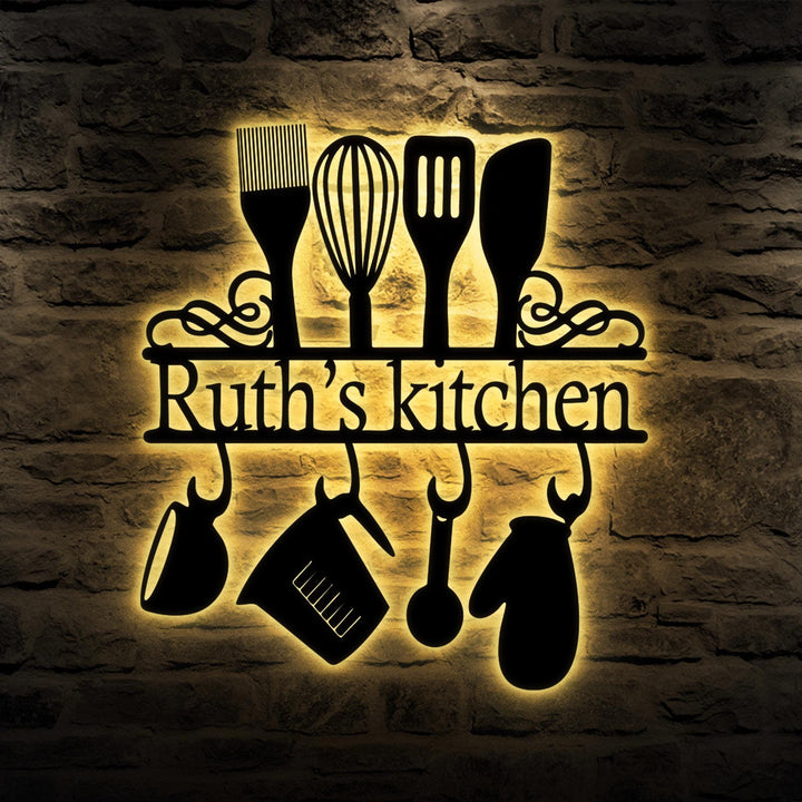 Custom Kitchen Metal Sign Led Lights, Personalized Kitchen Wall Art Decor For Home, Xmas Gift for Nana Mother, Baker Sign, Housewarming Gift