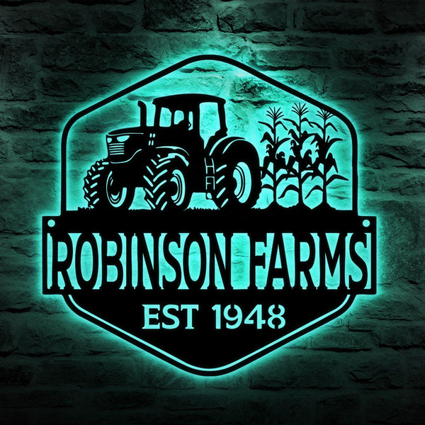 Custom Tractor Metal Name Sign Wall Art LED Light, Personalized Tractor Name Sign, Home Decor, Birthday Gift for Farmer, Tractor Driver