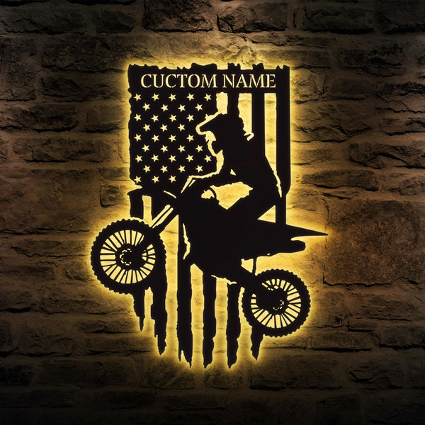 Custom Motorcycle US Flag Metal Wall Art, Personalized Biker Wall Sign, Motorcycle Lover Gift for Men, Motorcycle Biker Gift, Garage Sign