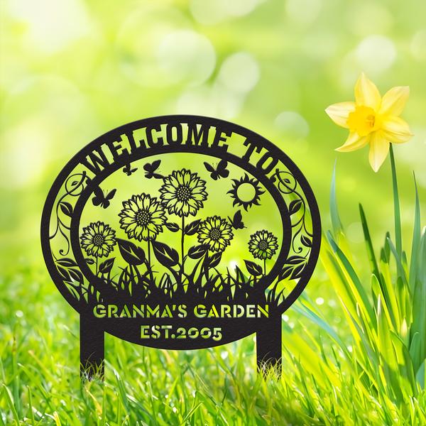 Personalized Sunflower Garden Metal Sign With Stakes, Custom Garden Flower Name Sign Decor, Metal Yard Art, Housewarming Gift, Mom Gift