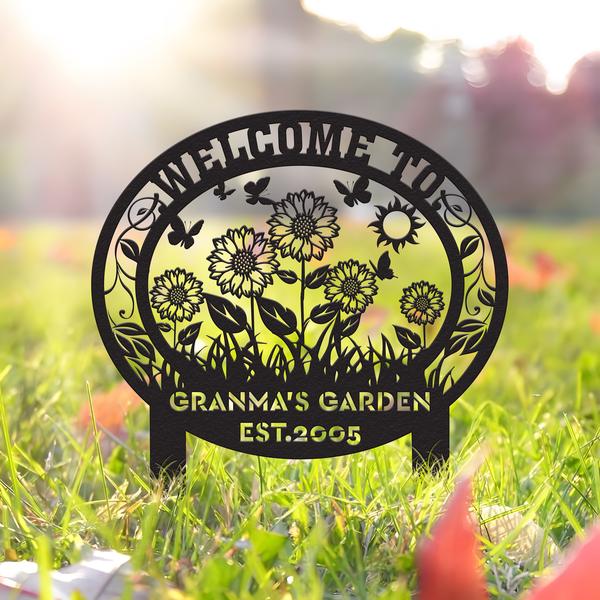 Personalized Sunflower Garden Metal Sign With Stakes, Custom Garden Flower Name Sign Decor, Metal Yard Art, Housewarming Gift, Mom Gift