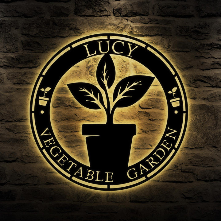 Custom Metal Garden Name Sign, Personalized Garden Wall Art with Led Light, Gift for Mom, Grandma, Yard Art, Christmas Gardener Gift