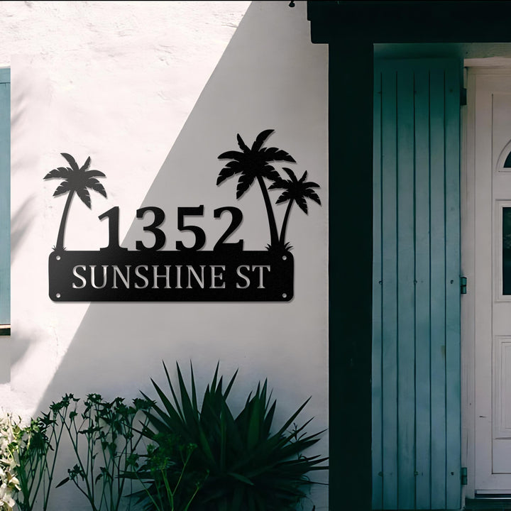 Personalized Palm Trees Metal House Number Sign With Led, Custom Address Sign, Modern House Number, Beach House Address Sign, Coastal Decor