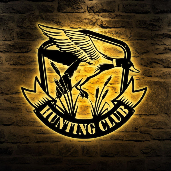 Custom Duck Hunting Metal Wall Art LED Light Personalized Hunter Name Sign Home Decor Duck Cabin Decoration Housewarming Xmas Birthday Gift