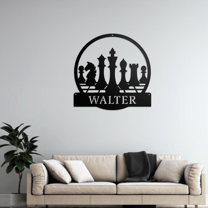 Custom Chess Metal Wall Art LED Light, Personalized Chess Player Name Sign, Home Decor Game Zone Man Cave, Kid Nursery Decoration Christmas