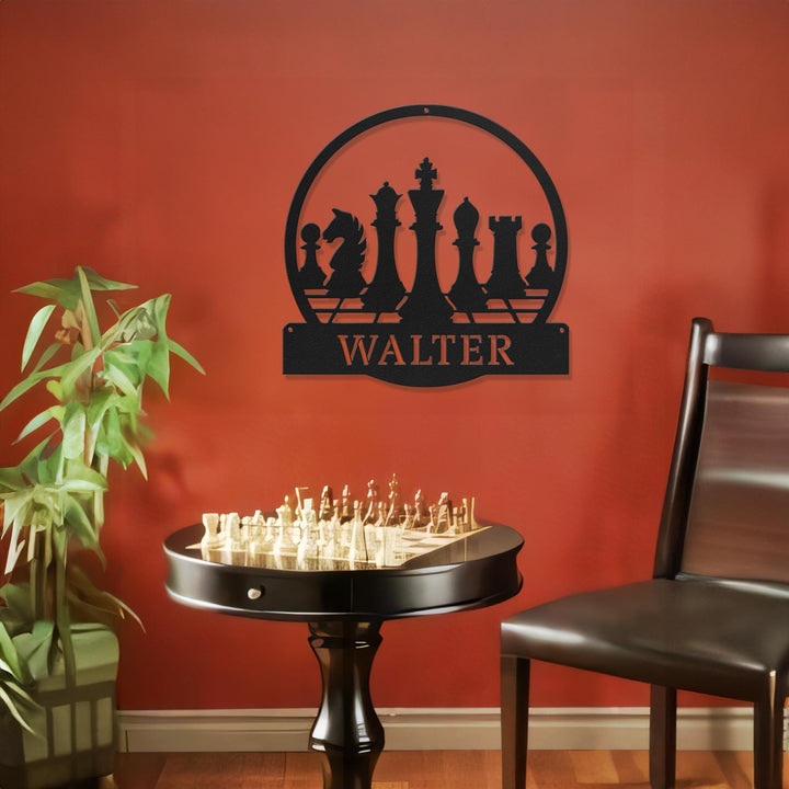 Custom Chess Metal Wall Art LED Light, Personalized Chess Player Name Sign, Home Decor Game Zone Man Cave, Kid Nursery Decoration Christmas