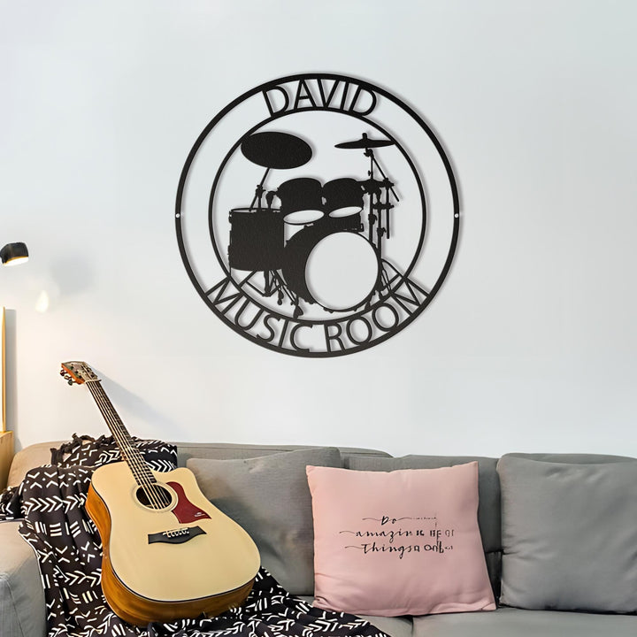Guitar Drums Keyboard Metal Wall Art LED Light Personalized Guitar Player Name Sign Home Decor Music Room Decoration Guitarist Birthday Xmas