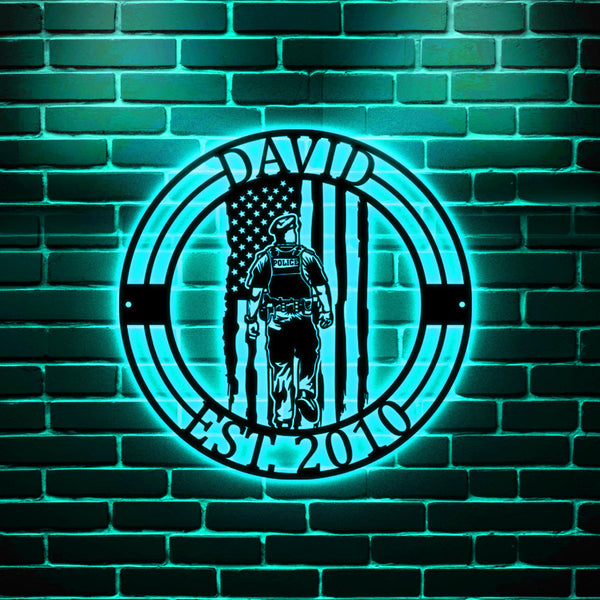 Police Circle Monogram, Gift for Sheriff, Deputy, Trooper, Officer, Marshal, Personalized Steel Metal Sign, Custom Name Police Xmas Gift