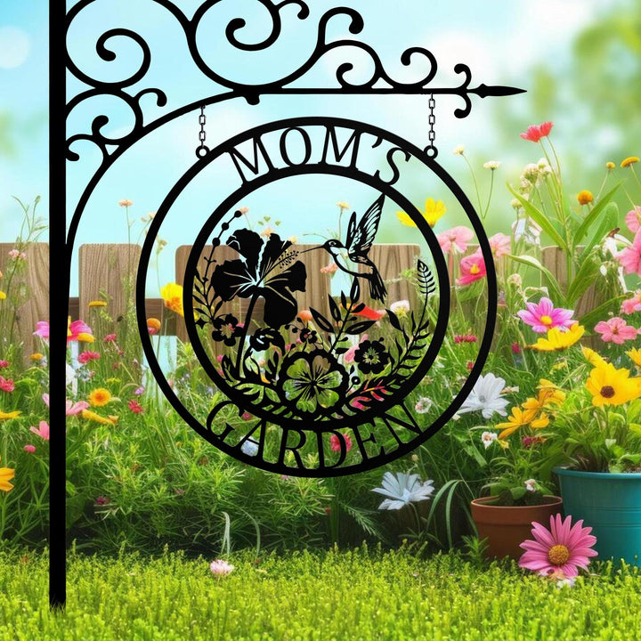 Custom Hummingbird Metal Garden Sign, Personalized Garden Decor, Yard Decor, Custom Garden Name Sign, Hummingbird wall art, Mom Grandma Gift