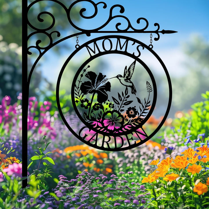 Custom Hummingbird Metal Garden Sign, Personalized Garden Decor, Yard Decor, Custom Garden Name Sign, Hummingbird wall art, Mom Grandma Gift