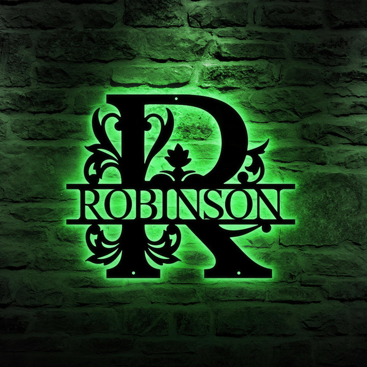 Custom Monogram Metal Signs Wall Art With Led Lights, Personalized Family Name Sign, Wedding Housewarming Gift, Christmas Home Decor