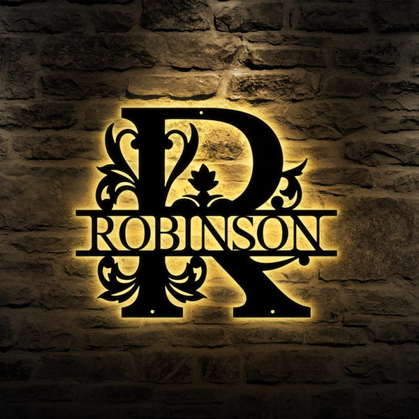 Custom Monogram Metal Signs Wall Art With Led Lights, Personalized Family Name Sign, Wedding Housewarming Gift, Christmas Home Decor