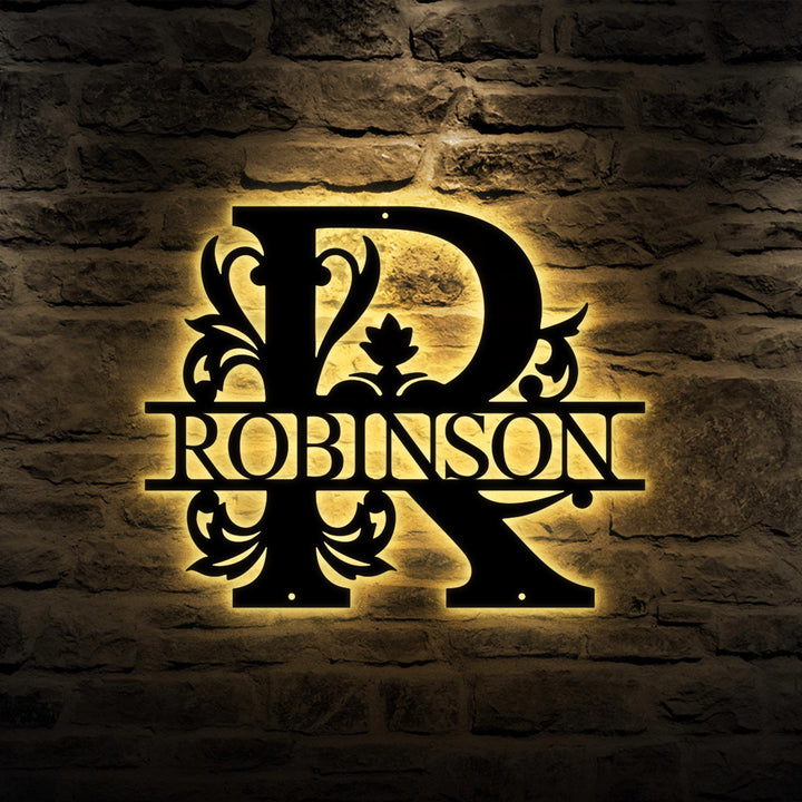 Custom Monogram Metal Signs Wall Art With Led Lights, Personalized Family Name Sign, Wedding Housewarming Gift, Christmas Home Decor