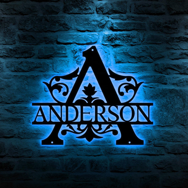 Custom Monogram Metal Signs Wall Art With Led Lights, Personalized Family Name Sign, Wedding Housewarming Gift, Christmas Home Decor