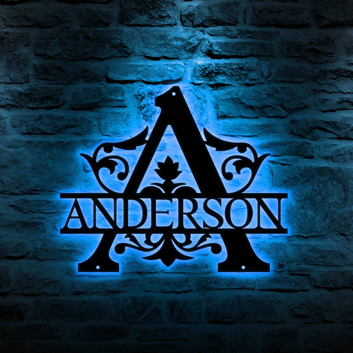 Custom Monogram Metal Signs Wall Art With Led Lights, Personalized Family Name Sign, Wedding Housewarming Gift, Christmas Home Decor
