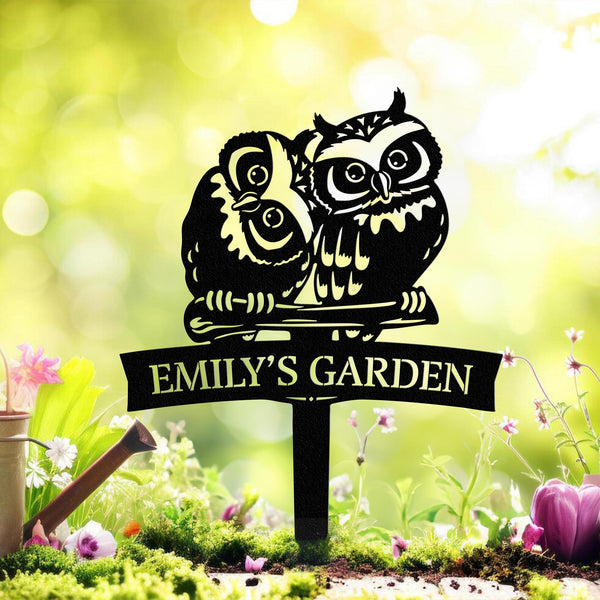 Custom Owl Metal Sign With Stake, Garden Metal Wall Art Decor, Owl wall art, Personalized Metal Gardening Gift, Mom Christmas Gift