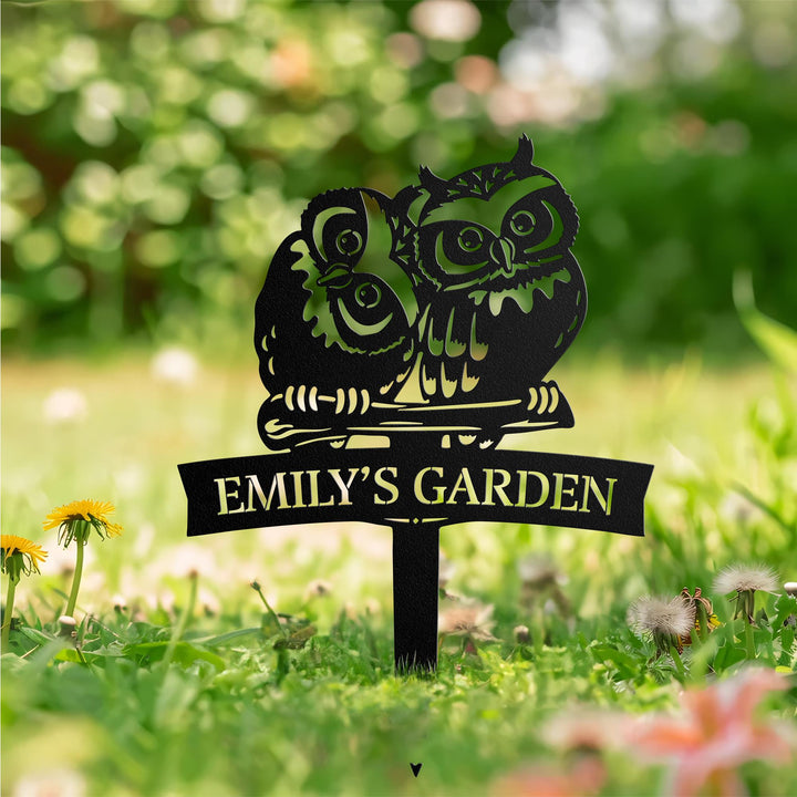 Custom Owl Metal Sign With Stake, Garden Metal Wall Art Decor, Owl wall art, Personalized Metal Gardening Gift, Mom Christmas Gift