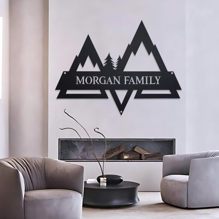Custom Mountains Split Metal Sign with Led Lights, Outdoor Cabin Decor, Personalized Mountain Metal Wall Art, Xmas Cabin Monogram Sign