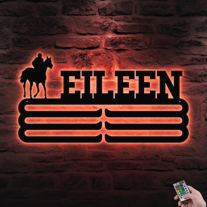 Horseback Riding Medal Hanger with Led Light, Sports Medal Display, Kids Room Sports Meatl Wall Art Decor, Horse Show Sign, Xmas Gift