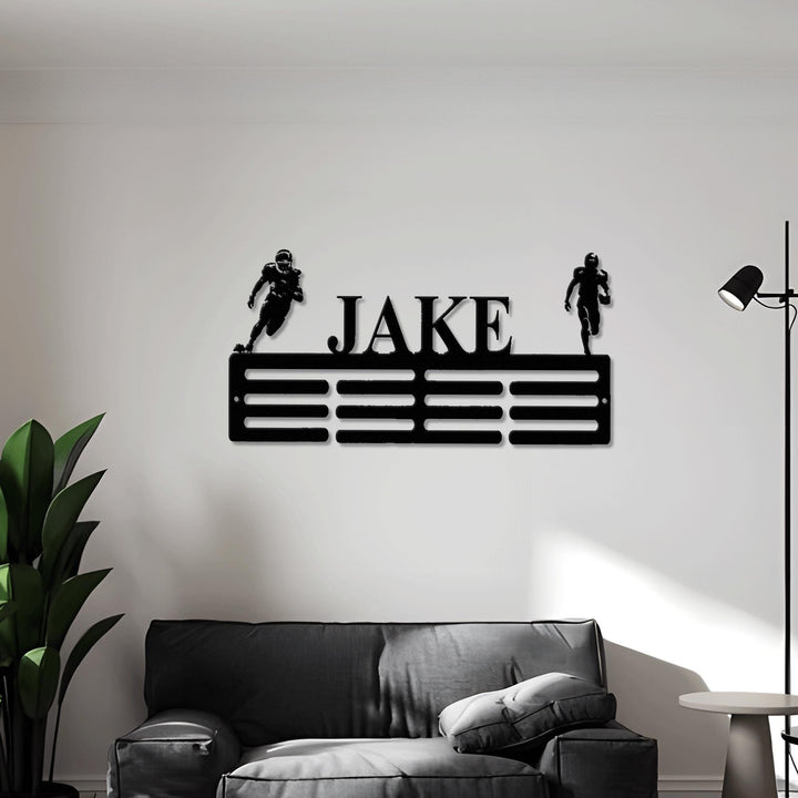 Custom Male Sports Medal Hanger with LED Lights, 12 Rungs for Medals & Ribbons, Kids Room Metal Sign, Xmas Sport Lover Gift, Wall decor